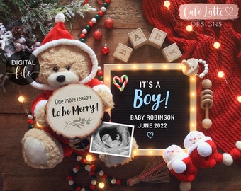 Digital Boy Christmas Gender Reveal Social Media, Its a Boy, Santa Christmas December Pregnancy Announcement, One More Reason to be Merry