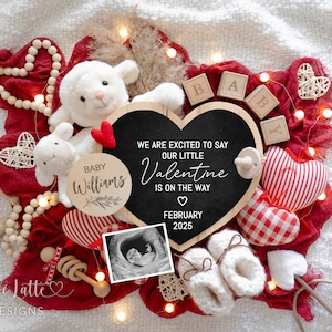 Anuncio digital de embarazo del Día de San Valentín para redes sociales, Anuncio de bebé de San Valentín, Plantilla de bricolaje editable, Nuestro pequeño San Valentín