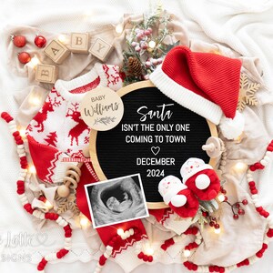 Christmas Pregnancy Announcement Digital, Baby Announcement Digital Social Media, Neutral Boho Santa Christmas Editable Template DIY