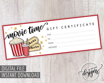 Buono regalo film, Buono regalo compleanno stampabile, Coupon regalo film, Download istantaneo regalo, Regalo last minute per bambini adolescenti, Fai da te