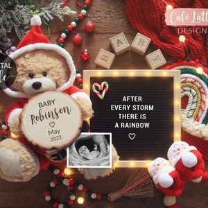 Digital Christmas Rainbow Baby Pregnancy Announcement Social Media, Our Christmas Miracle, After Every Storm There is a Rainbow, Facebook