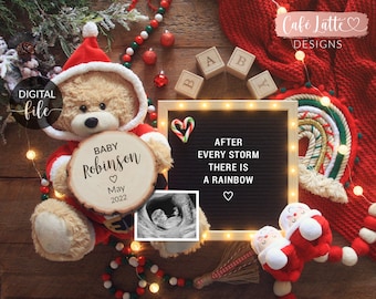 Digital Christmas Rainbow Baby Pregnancy Announcement Social Media, Our Christmas Miracle, After Every Storm There is a Rainbow, Facebook