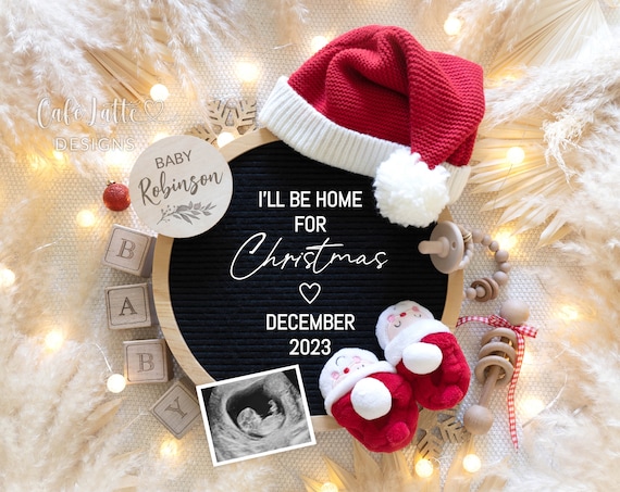 Christmas Digital Pregnancy Announcement, Due in December Baby Announcement, Gender Neutral, Editable Template, I'll be home for Christmas