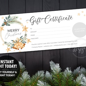 CHRISTMAS Gift Certificate Printable Editable Template, Personalized Gift Coupon, Instant DIY using Corjl, Business Corporate Gift Ideas