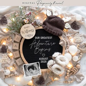 Christmas Pregnancy Announcement Digital, Baby Announcement Digital Social Media, Neutral Rustic Reindeer Christmas Editable Template DIY