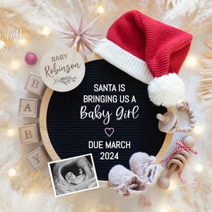Christmas Girl Gender Reveal For Social Media, Christmas Santa Is Bringing Us A Baby Girl Digital Pregnancy Announcement, Editable Template