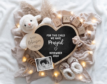Digital Boho Pregnancy Announcement Social Media, Gender Neutral Baby, Editable DIY Template For This Child We Have Prayed, Little Lamb