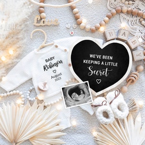 Boho Pregnancy Announcement Digital Reveal For Social Media, Baby Announcement Digital Gender Neutral Heart Chalkboard, Keeping a Secret