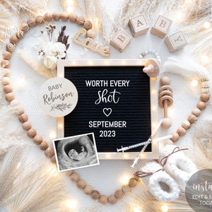 IVF Pregnancy Announcement For Social Media, Made Worth Every Shot Gender Neutral Baby, Editable Digital DIY Template, Heart Wood Beads