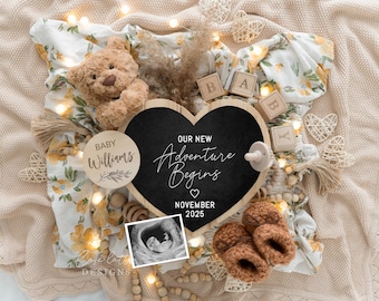 Neutral Pregnancy Announcement Digital, Pregnancy Announcement to Husband, Pregnancy Announcement Template, Boho Bear Baby Reveal, Editable