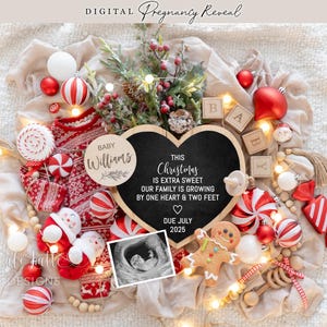 Christmas Pregnancy Announcement Digital, Baby Announcement Social Media, Little Bear Christmas Editable Template DIY, Gingerbread Cookie