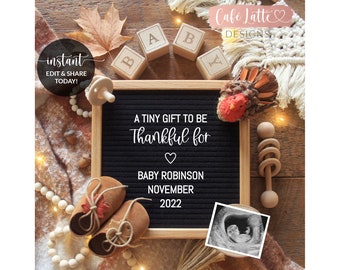 Editable Fall Pregnancy Announcement Social Media, Thankful Thanksgiving Turkey Digital Template Baby Reveal Autumn, Instagram, DIY Instant