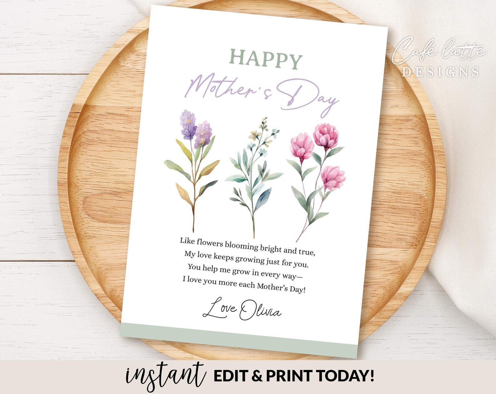 Mothers Day Printable Card for Mom, Personalized Mothers Day Card ...