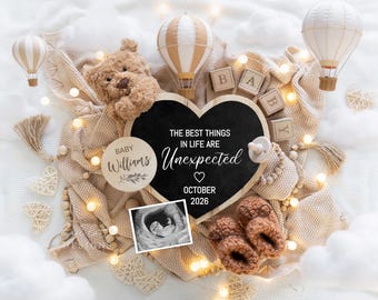 Boho Bear Pregnancy Announcement, Editable Digital Template, Unexpected