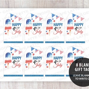 Fourth of July gift tags editable template, 4th of July gift tags printable, July 4 personalized custom labels, Red white and blue popsicle gift tags, Company business corporate 4th of July food labels DIY