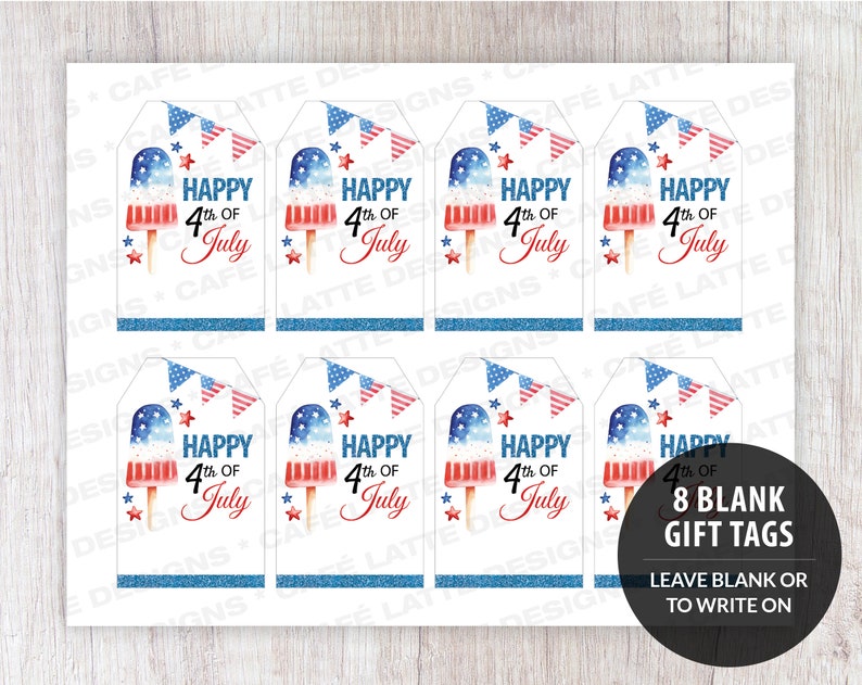 Fourth of July gift tags editable template, 4th of July gift tags printable, July 4 personalized custom labels, Red white and blue popsicle gift tags, Company business corporate 4th of July food labels DIY