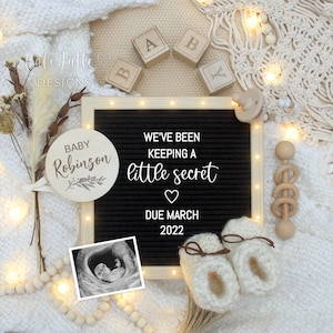 Editable Boho Pregnancy Announcement Social Media, Keeping a Little Secret Letter Board Digital, Gender Neutral Baby, Rustic, Corjl DIY