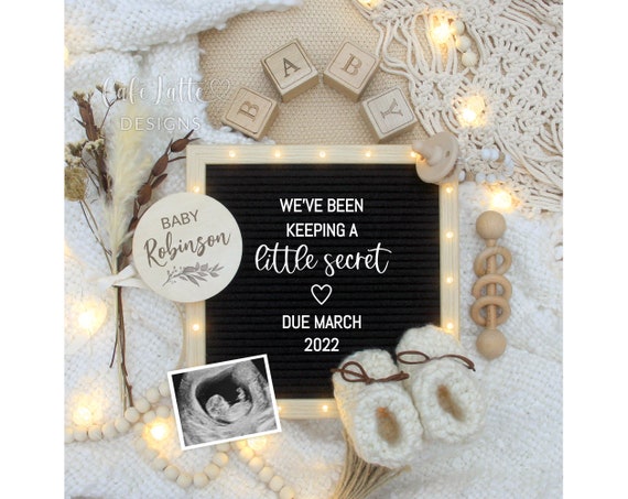 Editable Boho Pregnancy Announcement Social Media, Keeping a Little Secret Letter Board Digital, Gender Neutral Baby, Rustic, Corjl DIY Il_570xn