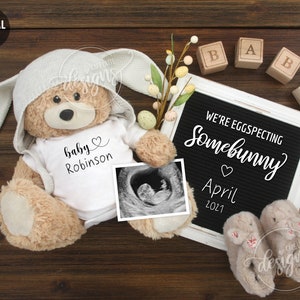 EASTER Pregnancy Announcement, April Baby Announcement Eggspecting Somebunny, Personalized Social Media Digital Reveal Facebook Instagram