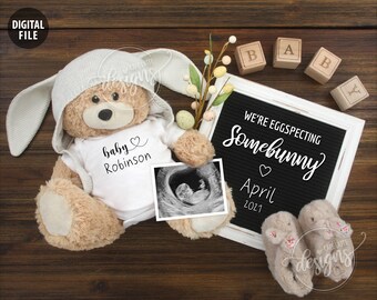 EASTER Pregnancy Announcement, April Baby Announcement Eggspecting Somebunny, Personalized Social Media Digital Reveal Facebook Instagram