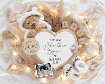 Digital Boho Pregnancy Announcement Digital For Social Media, Gender Neutral Baby, Editable Template, Our New Adventure Begins