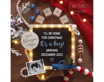 Christmas Boy Gender Reveal, Its A Boy Pregnancy Announcement Social Media, Digital Letter Board Home For Christmas, Editable Template DIY