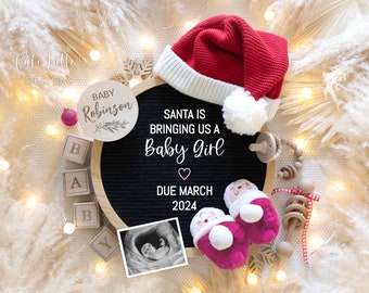 Christmas Girl Gender Reveal For Social Media, Christmas Santa Is Bringing Us A Baby Girl Pregnancy Baby Announcement, Editable Template DIY