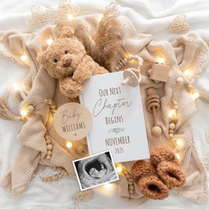 Neutral Pregnancy Announcement Digital, Baby Announcement Digital for Social Media, Editable Template, Instant Download, Bear Next Chapter