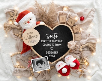 Christmas Pregnancy Announcement For Social Media, Digital Boho Gender Neutral Baby, Editable Santa Christmas Baby Announcement Template DIY