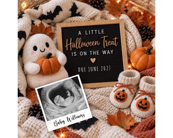Halloween Pregnancy Announcement Digital, Pregnancy Announcement Template Social Media, Baby Announcement Halloween, Editable DIY Template