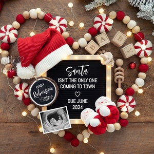 Christmas Pregnancy Announcement Digital, Christmas Baby Announcement Digital Template Social Media, Santa Not Only One Coming To Town Heart
