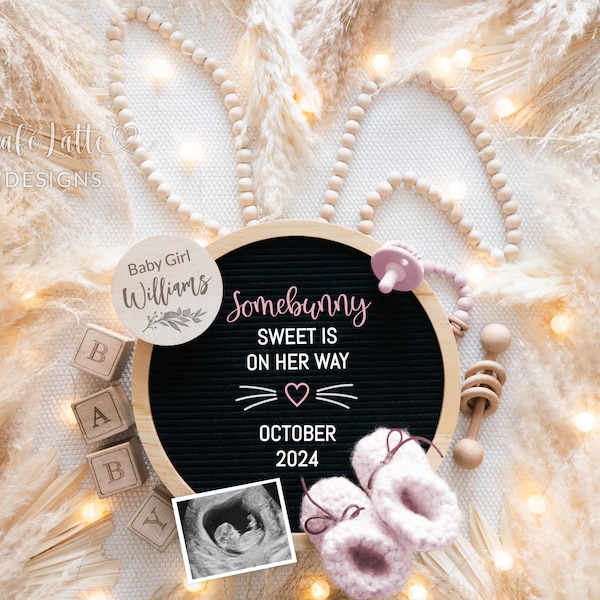 Easter Girl Gender Reveal For Social Media, Somebunny Sweet Digital Baby Pregnancy Its A Girl, Editable DIY Template, Boho Bunny Rabbit Ears