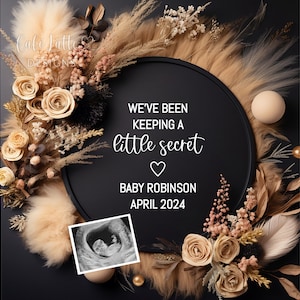 Pregnancy Announcement Bohemian Flowers, Digital Baby Announcement For Social Media, Keeping a Secret Editable Template DIY, Boho Neutral