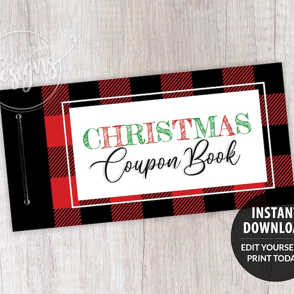 CHRISTMAS COUPON Book Editable Printable Template, Custom Booklet Personalized, Instant Download, Original Gift Ideas, Xmas Gift Coupons DIY