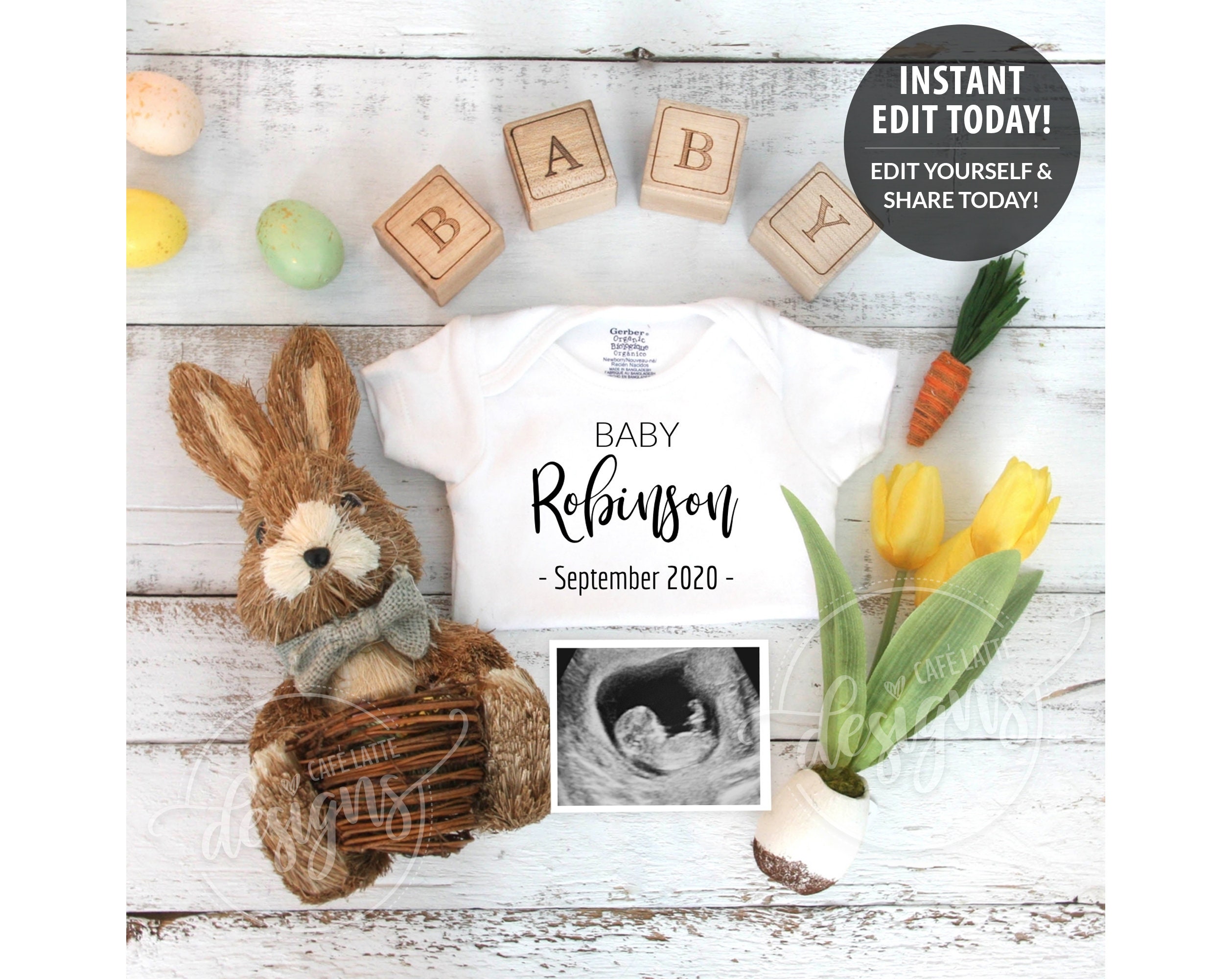 EASTER Pregnancy Announcement Editable Baby Announcement Edit Etsy