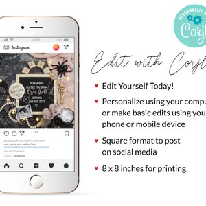 May include: A digital phone screen displaying a social media post announcing a baby girl's arrival. The post features a black chalkboard with the text "Peek-a-boo I'll see you soon It's a girl! Arriving January 2023". The post also includes a black and white ultrasound image, a string of white pearls, a black spider, and a pink and white baby sock.