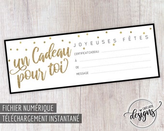 Certificat Cadeau Noël, Certificat Cadeau Imprimable, Coupon Cadeau,  Téléchargement Instantané, Idée Cadeau, Carte Cadeau, Noir Et Or, DIY 