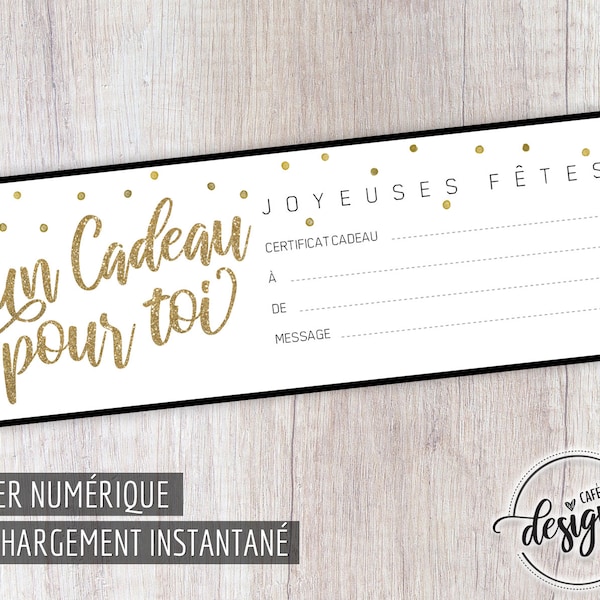 Certificat Cadeau Noël, Certificat Cadeau Imprimable, Coupon Cadeau, Téléchargement Instantané, Idée Cadeau, Carte Cadeau, Noir et Or, DIY