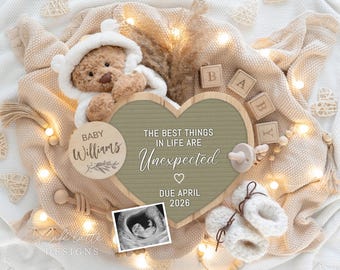 Boho Pregnancy Announcement Digital / Neutral Baby Announcement Digital / Social Media Facebook Instagram / Bear Unexpected Editable DIY