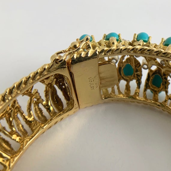 Vintage Cabochon Turquoise Diamond Bangle Bracele… - image 6
