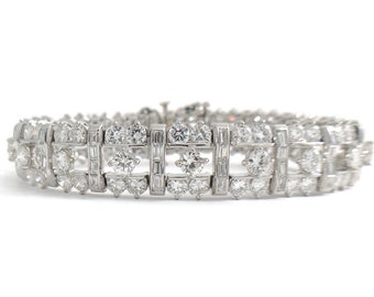 Vintage Van Clief Round Baguette Diamond Platinum Bracelet, 17.82 CTW, 51 Grams