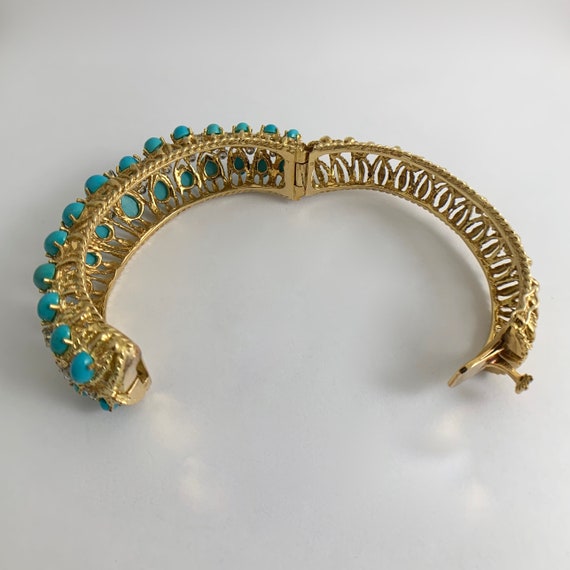 Vintage Cabochon Turquoise Diamond Bangle Bracele… - image 5