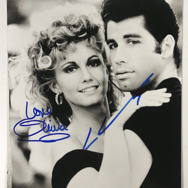 Olivia Newton-John & John Travolta, photo brillante 8 x 10 dédicacée « Grease » - COA à vie