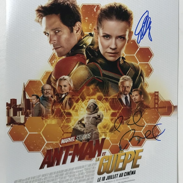 Foto brillante de 11 x 14 "Ant-Man" autografiada por Paul Rudd y Evangeline Lilly - COA de por vida
