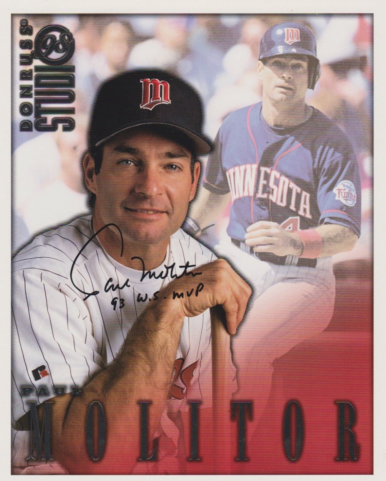 COA Matching Holograms Paul Molitor Signed Autographed 1998 Donruss Studio 8x10 Photo