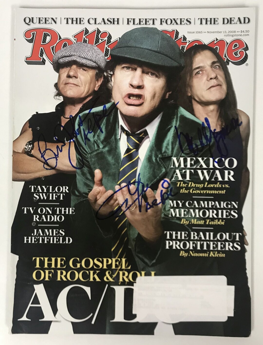 Angus Young, Brian Johnson & Malcolm Young of AC/DC Signed Autographed ...