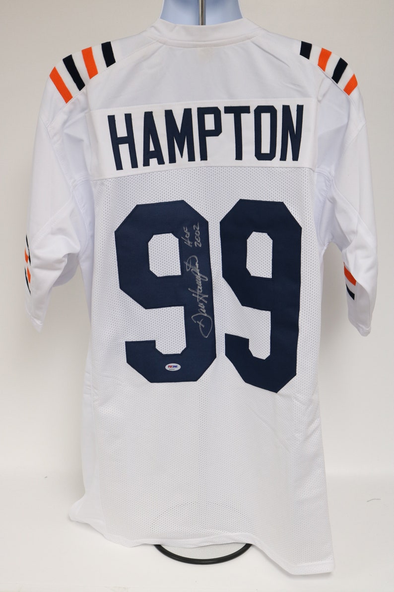 PSADNA COA Dan Hampton Signed Autographed HoF 02 Chicago Bears White Football Jersey