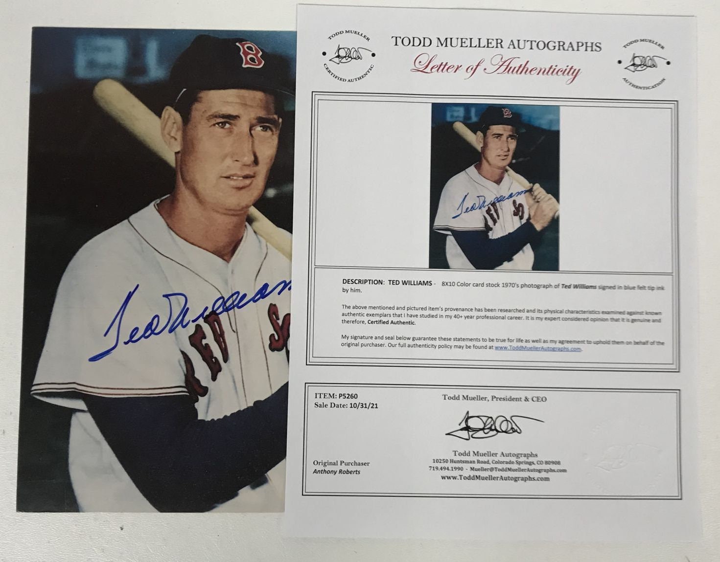 Ted Williams d. 2002 Signed Autographed Color 8x10 Photo 