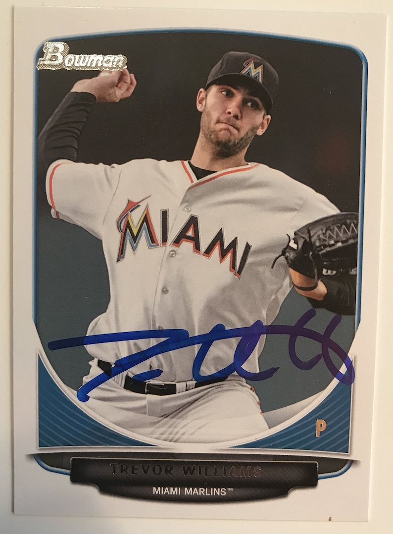 Trevor Williams Signed Autographed 2013 Bowman Baseball Card Miami Marlins