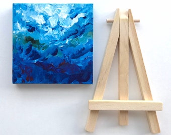 Tiny Ocean Front Oil Painting with Black Easel